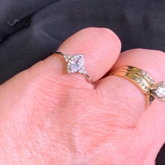 Silver Tone Delicate Ring with Clear Marquise Stone and Pave Stones Size 8 - Picture 6 of 9